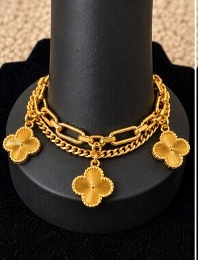 22kgp Dubai Jewelry Gold Four-Leaf Charm Bracelet - Women Jewelry